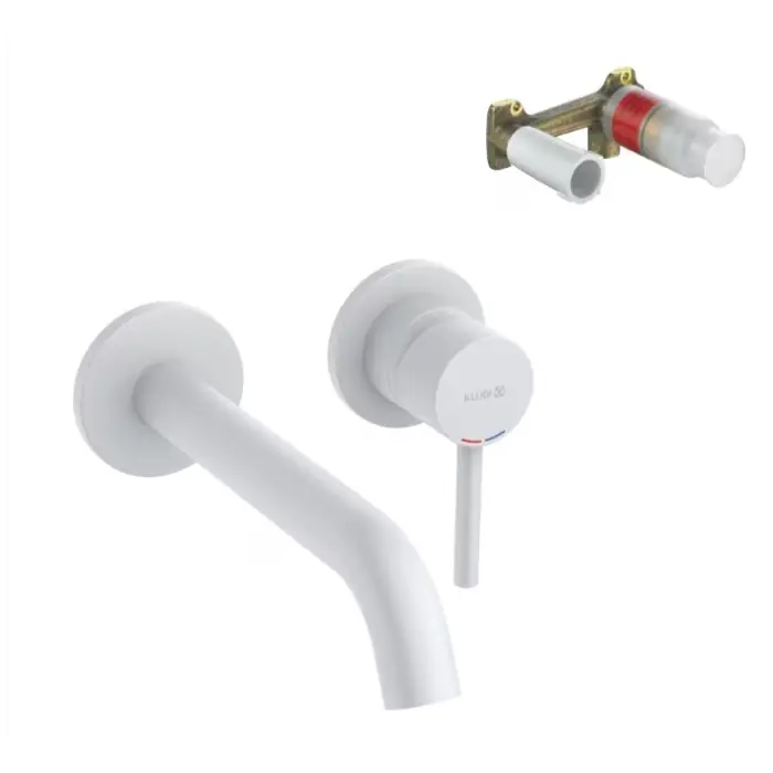Bozz set ścienna bateria umywalkowa, wylewka 230 mm; biały mat + element podtynk. 382455376S | Supercena