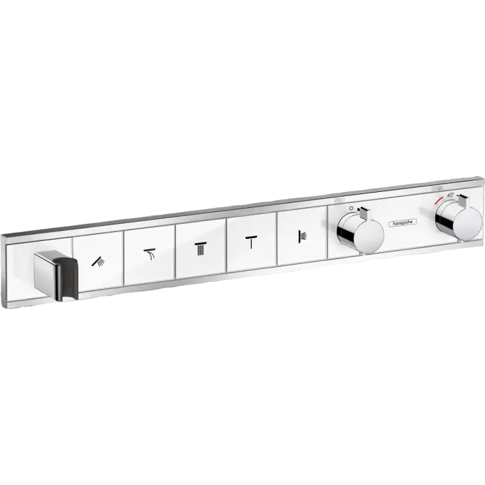 Rainselect bateria termostatyczna do 5 odbiorników ze zintegrowanym przyłączem i uchwytem, podtynkowa biały/chrom 15358400 | Oferta specjalna