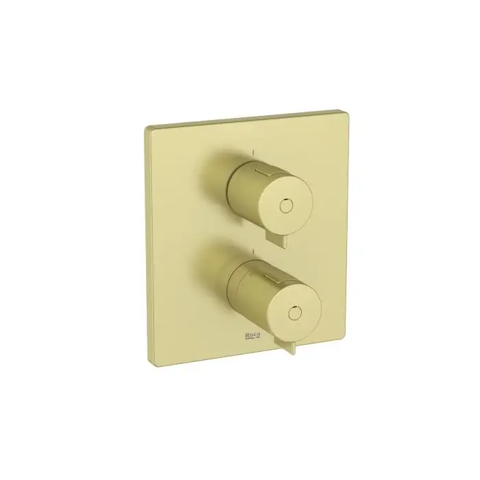 Klienci polecają | T-500 bateria termostatyczna wannowo-prysznicowa podtynkowa z rozetą kwadratową 16x18cm pvd brushed gold, do rocabox A5A0D18VA0