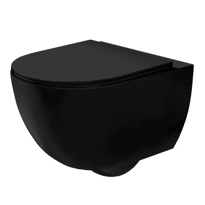 Oferta kończy się wkrótce - Misa wisząca wc 48,5cm bezrantowa + deska wolnoopadająca slim - carlo mini black mat REA-C8489