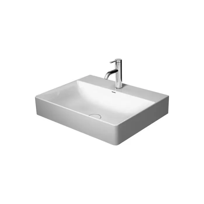 Produkt premium - Durasquare umywalka szlifowana bez przelewu, z półką na baterię , zawór pionowy z ceramiczną osłoną 2353600041