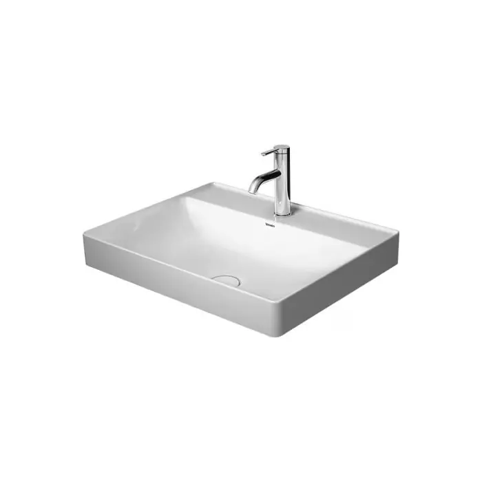 Produkt polecany - Durasquare umywalka stawiana bez przelewu, z półką na baterię, tył glazurowany, zawór pionowy z cera 2354600041