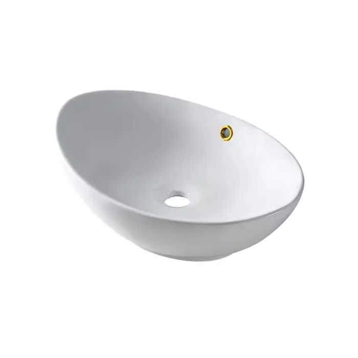 Sprawdzony produkt - Umywalka nablatowa ceramiczna zerra white/biała z przelewem okrągłym gold/złoty 590 x 390 mm I0102010103