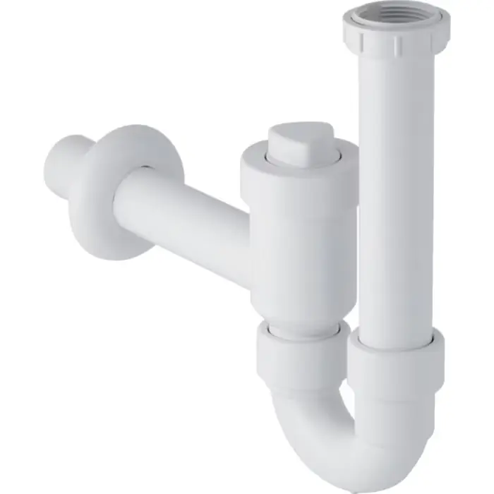 Łatwe zamówienie | Syfon rurowy do umywalki, odcinający, z zaworem zwrotnym, wylot poziomy d=40mm, g=1 1/2″, biały-alpin 152.860.11.1