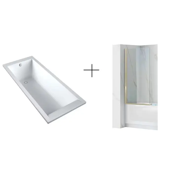 Bezpośrednio od producenta - Caldo schedpol wanna akrylowa slim w technologii standardowej, laminowana 170x70x37 + elegant gold parawan wannowy 800x1400 DPL533WL+REA-W5601