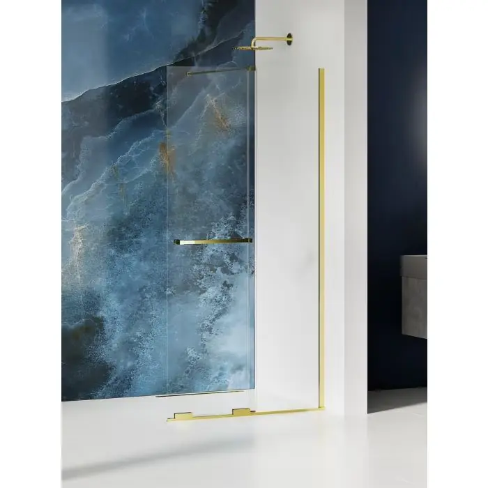 Dodaj do koszyka - Nz4 kabina prysznicowa smart light gold 1d walk-in u 140x200 szkło czyste 8mm active shield 2.0 - wieszak EXK-6733