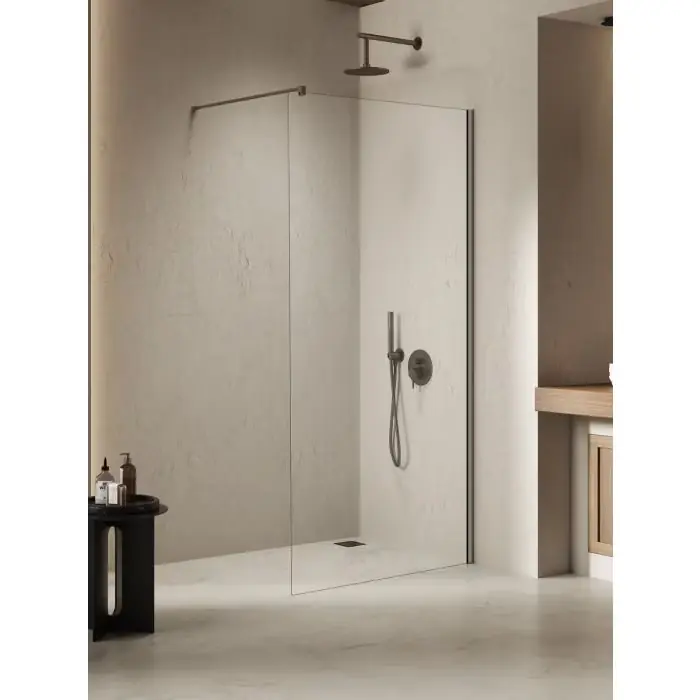 Kabina prysznicowa nesta gunmetal brushed walk-in u 100x200 szkło czyste 8mm active shield 2.0 K-1757 | Na stanie