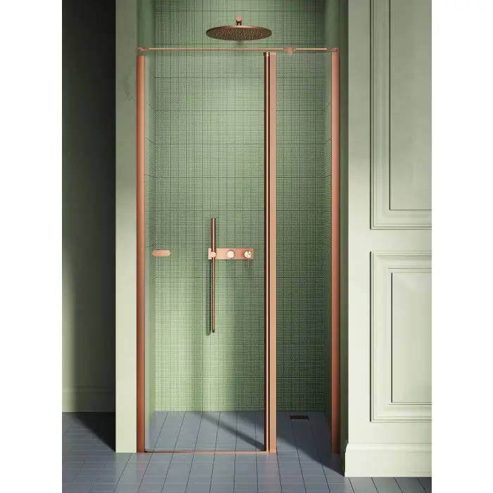 Nz2 drzwi wnękowe new soleo copper brushed 1d u 90x195 szkło czyste 6mm active shield - z elementem stałym D-0521A-WK | Do wyczerpania zapasów
