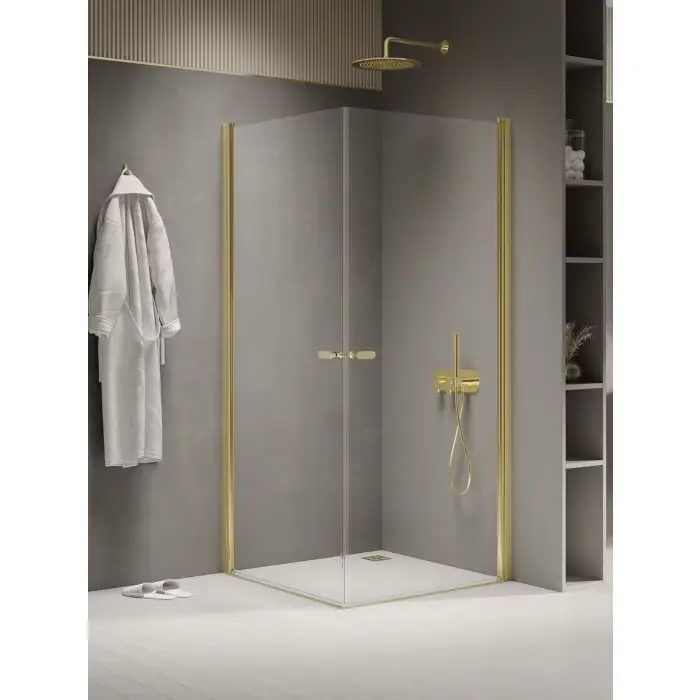 Sprawdzony produkt - Kabina prysznicowa new soleo light gold 2d prostokątna u 80x100x195 szkło czyste 6mm active shield - wahadłowe K-1881