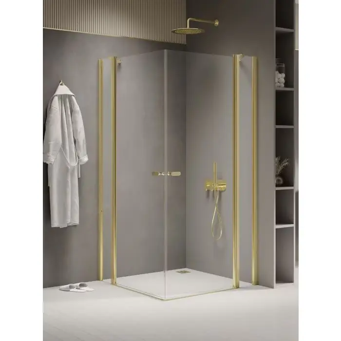 Kabina prysznicowa new soleo light gold 2d prostokątna u 100x120x195 szkło czyste 6mm active shield - z el. stałym K-1891 | Zamów dziś