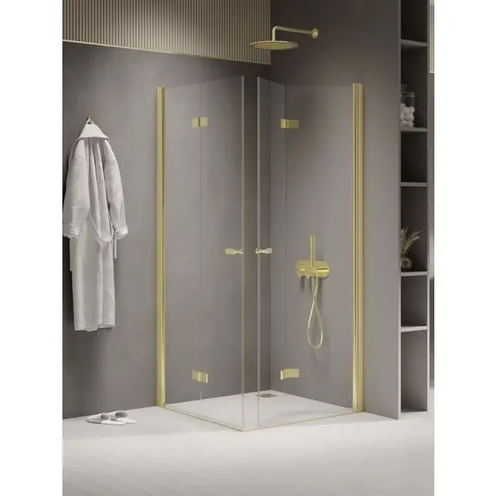 Końcówka serii | Nz2 kabina prysznicowa new soleo light gold 2d prostokątna 80x100x195 szkło czyste 6mm active shield - składane K-1950