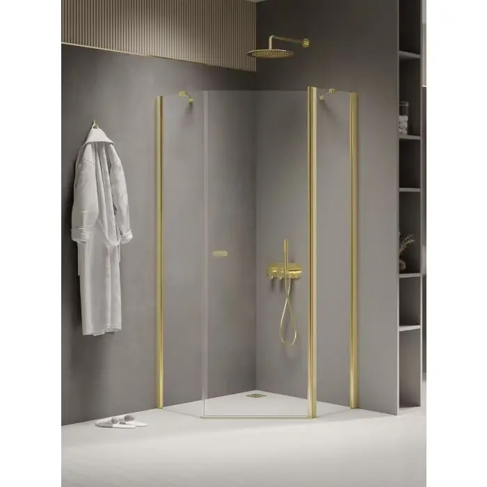 Tylko kilka sztuk - Nz2 kabina prysznicowa new soleo light gold 1d pięciokątna u 80x80x195 szkło czyste 6mm active shield K-1663