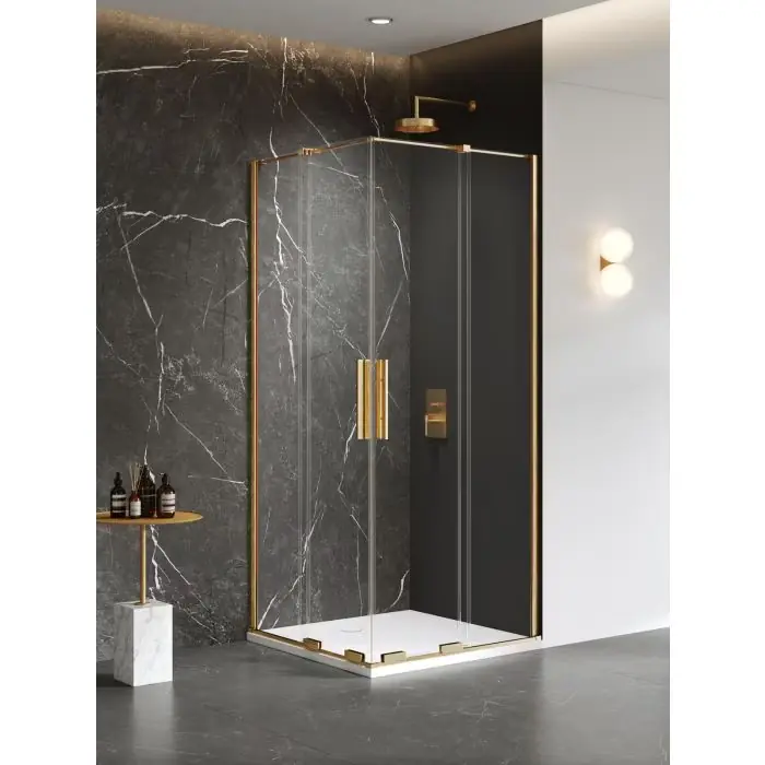 Kabina prysznicowa smart gold brushed 2d prostokątna u 120x120x200 szkło czyste 8mm active shield 2.0 EXK-7609 | Produkt ceniony przez klientów