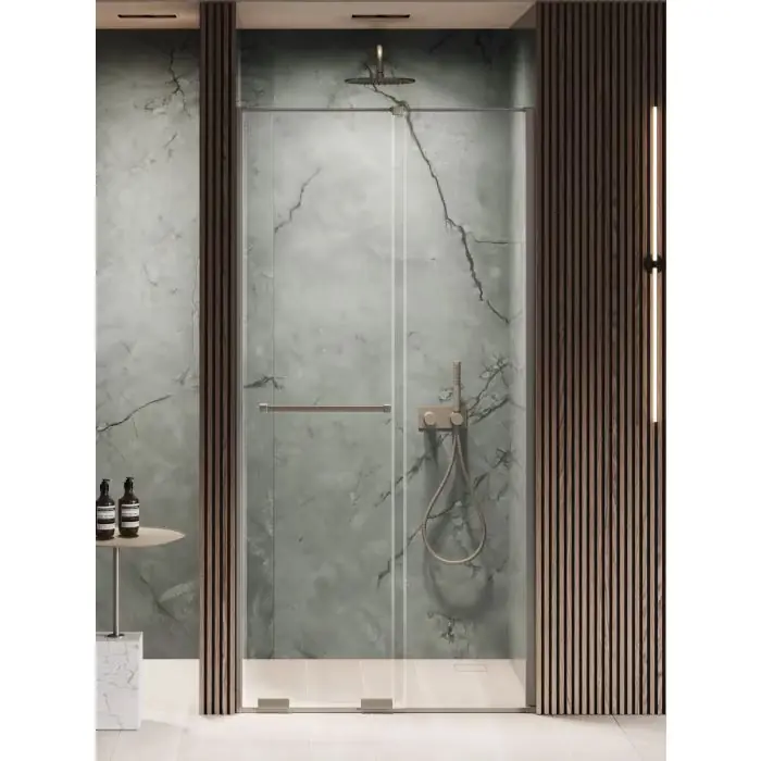 Jakość premium - Nz4 drzwi wnękowe smart gunmetal brushed 1d u 140x200 szkło czyste 8mm active shield 2.0 - uchwyt reling EXK-7828