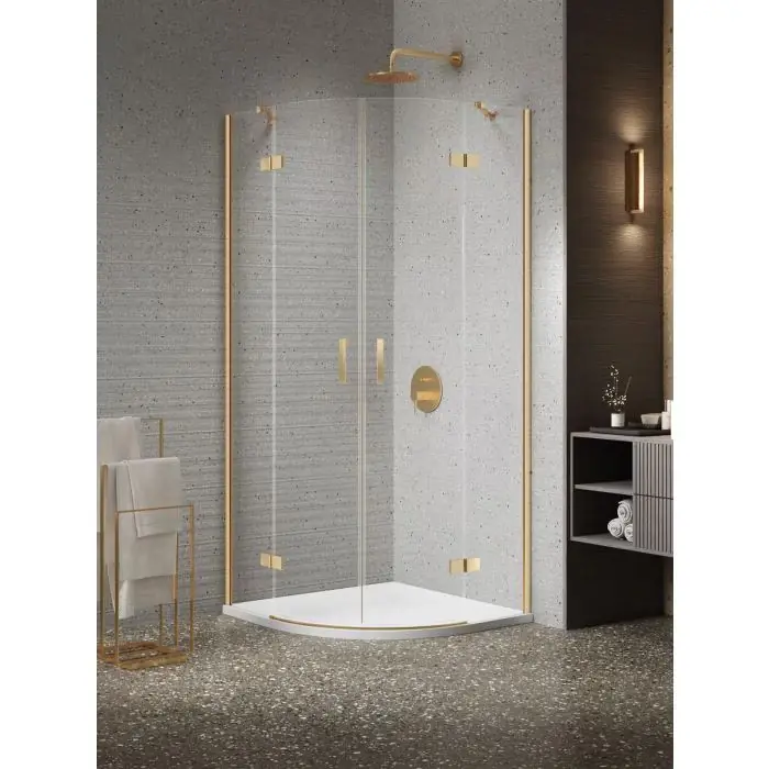 Zostało kilka sztuk | Kabina nesta gold brushed 2d półokrągła asymetryczna 80x90x200 czyste 6mm active shield 2.0 K-4485