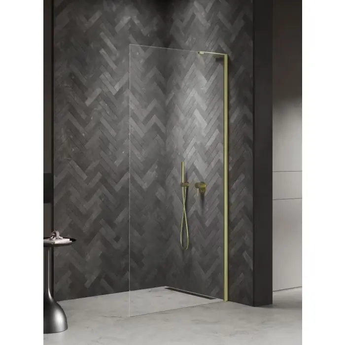 Nowość w sprzedaży - Kabina prysznicowa nesta light gold walk-in u 90x200 szkło czyste 8mm active shield 2.0 - wspornik kątowy K-1732-WL