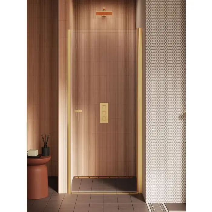 Oferta limitowana - Drzwi wnękowe new soleo gold brushed 1d u 80x195 szkło czyste 6mm active shield 2.0 D-0740A