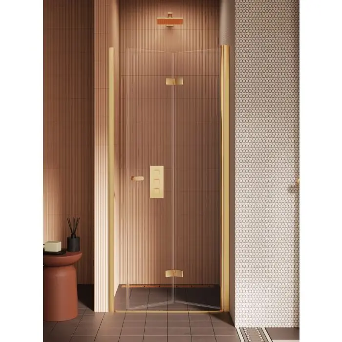 Drzwi wnękowe new soleo gold brushed 1d l 90x195 szkło czyste 6mm active shield 2.0 - składane D-0753A - Produkt ceniony przez klientów
