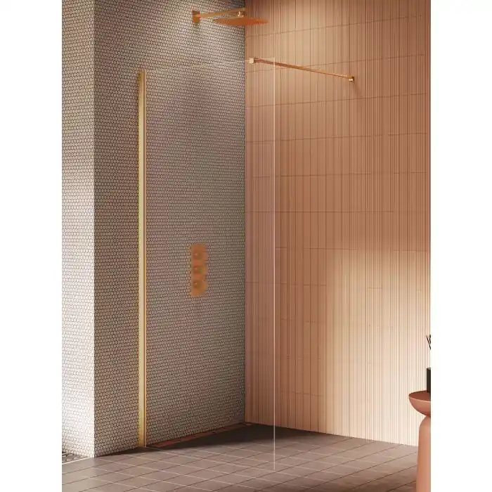 Kabina prysznicowa new soleo gold brushed walk-in u 90x195 szkło czyste 6mm active shield 2.0 - wspornik prostopadły K-4317-WP - Dodatkowy rabat