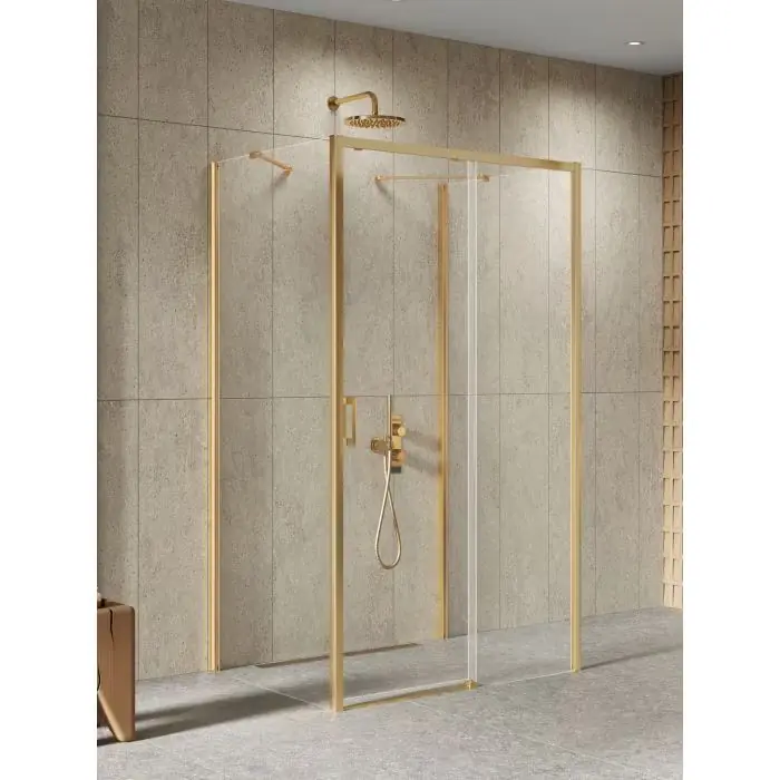 W sprzedaży - Nz4 kabina prysznicowa prime gold brushed 1d prostokątna przyścienna l 110x90x200 szkło czyste 6mm active shield 2.0 K-3868