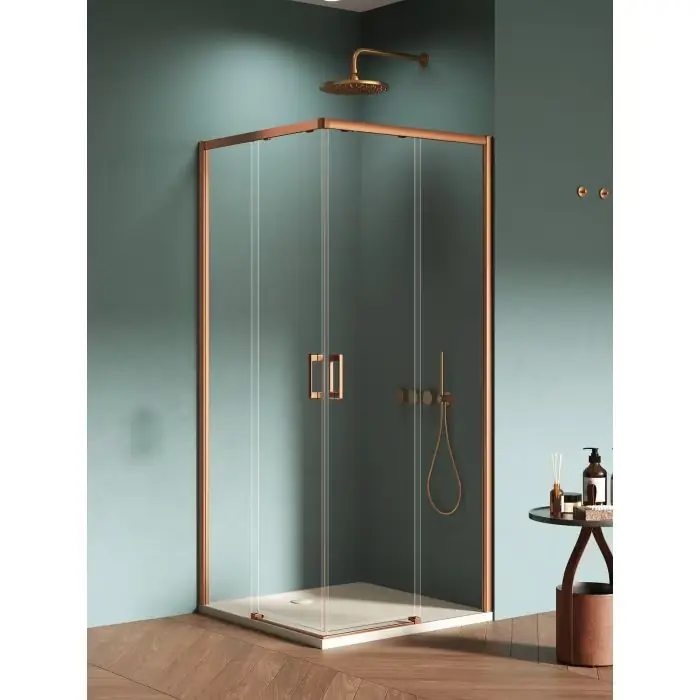 Ekspresowa dostawa - Kabina prysznicowa prime copper brushed 2d kwadratowa 90x90x200 szkło czyste 6mm active shield 2.0 D-0810A/D-0811A