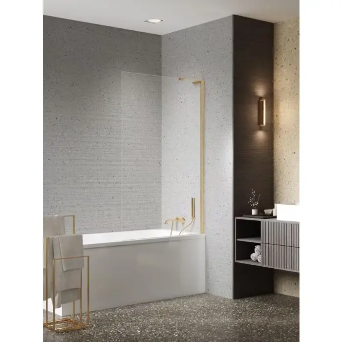Nz4 parawan nawannowy nesta gold brushed stały u 100x140 szkło czyste 8mm active shield 2.0 - wspornik kątowy P-0214-WL - Produkt polecany