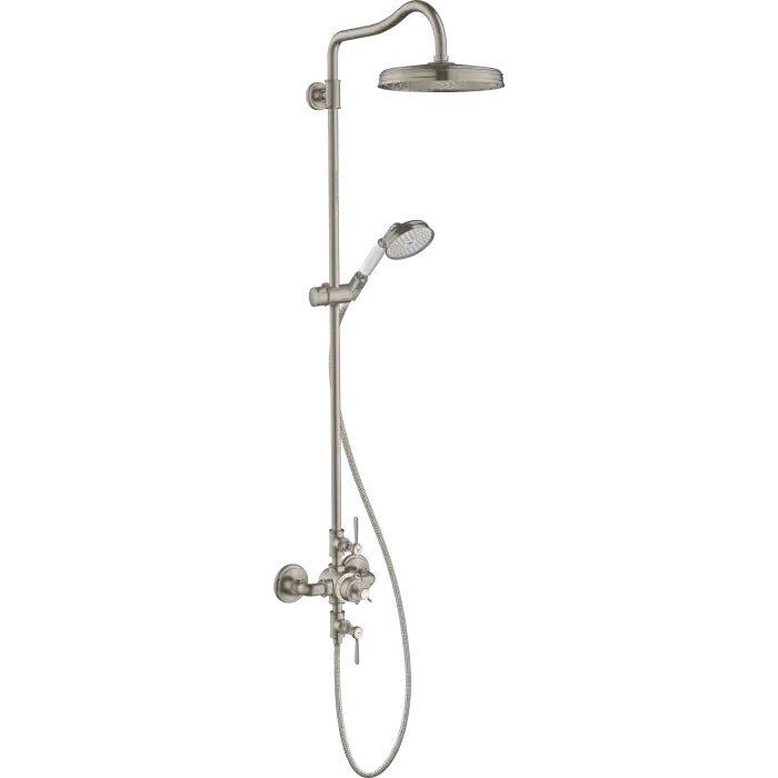 Kupuj bezpiecznie | Axor montreux showerpipe with thermostatic mixer and 1jet overhead shower, lever handles (brushed ni 16572820