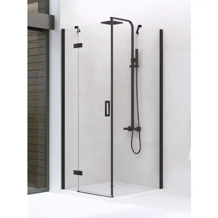 Świetna cena | Nz2 kabina prysznicowa new renoma black 1d prostokątna p 90x100x195 szkło czyste 6mm active shield 2.0 D-0204A/D-0112B