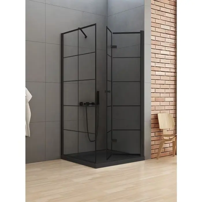 Najwyższa jakość - Kabina new soleo black 1d kwadratowa p 90x90x195 szkło czyste 6mm active shield 2.0 - wzór kratka - składane D-0290A/D-0121B