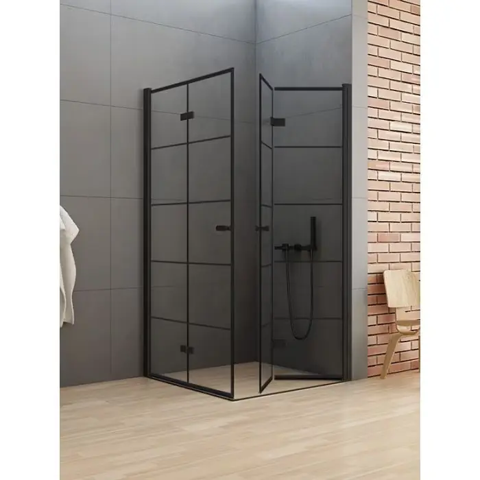 Spiesz się | Kabina new soleo black 2d prostokątna u 80x90x195 szkło czyste 6mm active shield 2.0 - wzór kratka - składane D-0287A/D-0290A