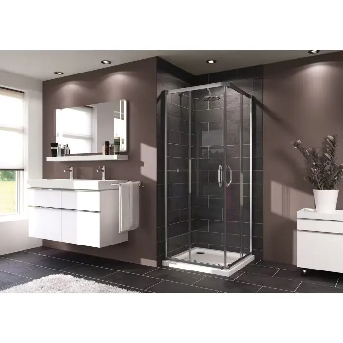 Ostatnie dni | Ena 2.0 kabina narożna kwadratowy 900 x 900 x 1900 mm srebrny połysk szkło hartowane przezroczyste anti-plaque drzwi rozsuwane 2 częściowe 140103069322