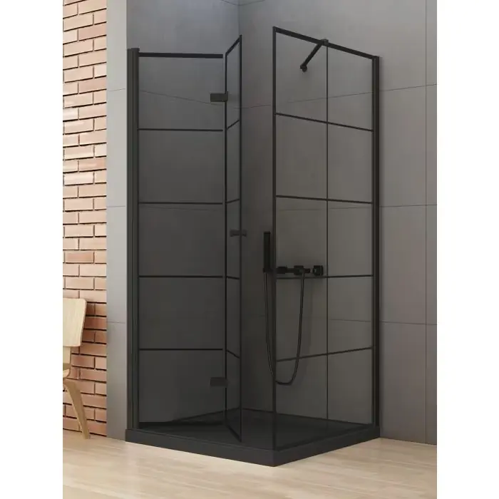 Mega okazja | Kabina new soleo black 1d prostokątna p 80x90x195 szkło czyste 6mm active shield 2.0 - wzór kratka - składane D-0288A/D-0121B
