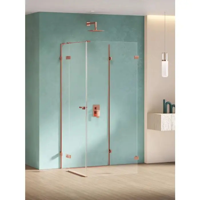 Obniżka - Kabina prysznicowa eventa copper shine 1d prostokątna przyścienna l 100x90x200 szkło czyste 8mm active shield 2.0 EXK-6507
