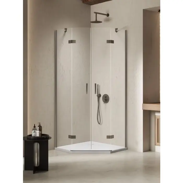 Kabina nesta gunmetal brushed 2d pięciokątna 90x90x200 czyste 6mm active shield 2.0 K-4790 - Bestseller