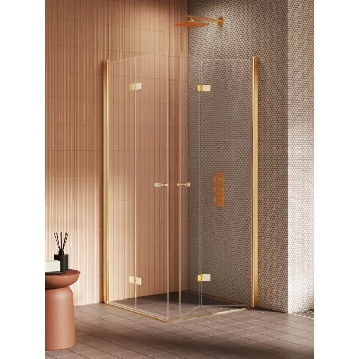Nz2 kabina prysznicowa new soleo gold brushed 2d prostokątna 80x100x195 szkło czyste 6mm active shield 2.0 - składane K-4304 | Produkt wysokiej jakości