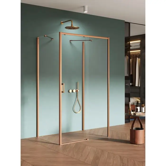 Nz4 kabina prysznicowa prime copper brushed 1d prostokątna przyścienna l 150x70x200 szkło czyste 6mm active shield 2.0 K-4063 - Prosto z fabryki