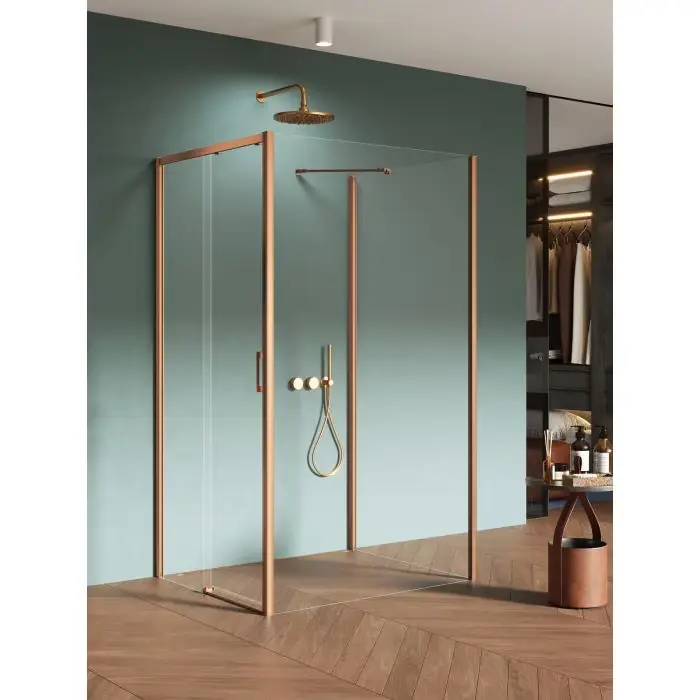 Kupuj bezpiecznie | Nz4 kabina prysznicowa prime copper brushed 1d prostokątna przyścienna l 100x110x200 szkło czyste 6mm active shield 2.0 K-4103