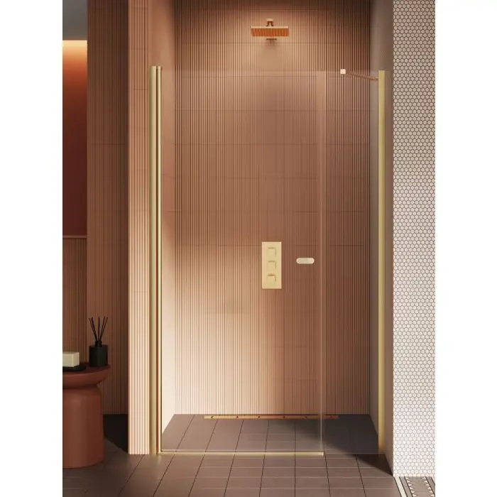 Drzwi wnękowe new soleo gold brushed 1d u 130x195 szkło czyste 6mm active shield 2.0 - wsp. równoległy D-0989A-WP | Wysyłka od ręki