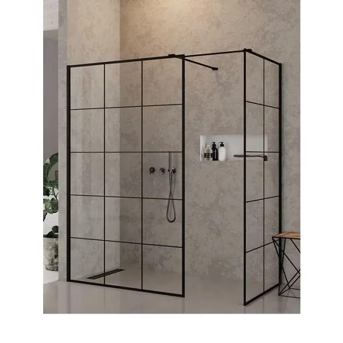 Jakość premium - Kabina new modus black walk-in u 150x100x200 szkło czyste 8mm active shield 2.0 - wzór kratka EXK-5651