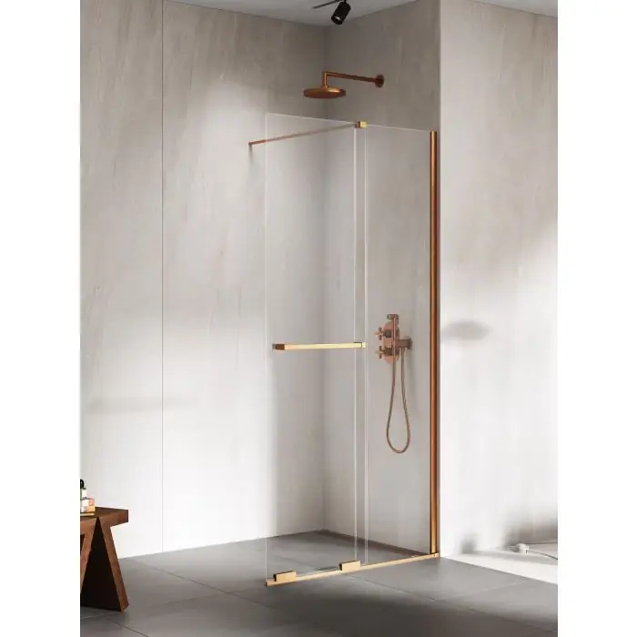 Dobra cena - Nz4 kabina prysznicowa smart copper brushed 1d walk-in u 150x200 szkło czyste 8mm active shield 2.0 - uchwyt reling EXK-7783