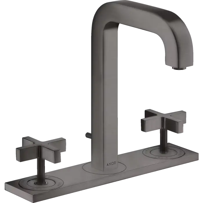 Citterio 3-otworowa bateria umywalkowa 170 z uchwytami krzyżowymi, płytką i wylewką 140 mm z kompletem odpływowym z cięgłem czarny chrom szczotkowany 39134340 - Mega okazja