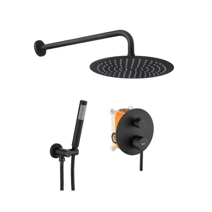 Od ręki | Outlet - zestaw natryskowy podtynkowy z baterią, deszczownicą i ramieniem ściennym, słuchawką lungo black REA-P4100OUTLET