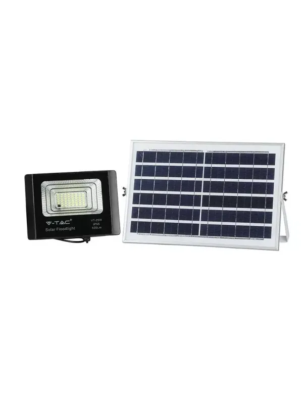 Na stanie | Projektor LED Solarny V-TAC 12W Czarny IP65, Pilot, Timer VT-25W 4000K 550lm