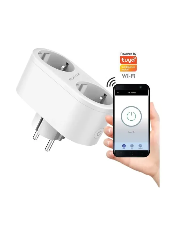 Łatwy zwrot | Podwójne inteligentne gniazdo elektryczne SMART Wi-Fi Tuya 315922 GoldLux