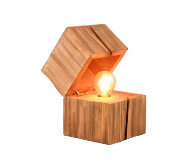 Cena promocyjna - Lampa stołowa drewniana skrzynka jasne drewno z żarówką E14 Treasure Trio