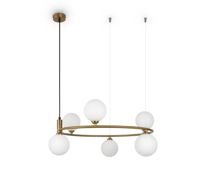 Hit sprzedaży - Lampa wisząca mosiężna, białe kule Ring Maytoni MOD013PL-06BS1
