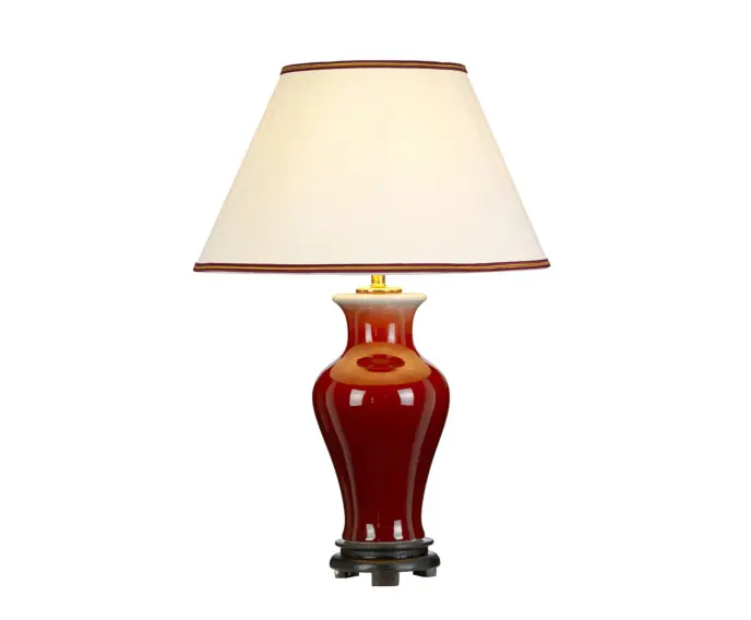 Promocja kończy się wkrótce - Lampa stołowa ceramiczna czerwona z abażurem Majin E27 60W Designer‘s Lightbox