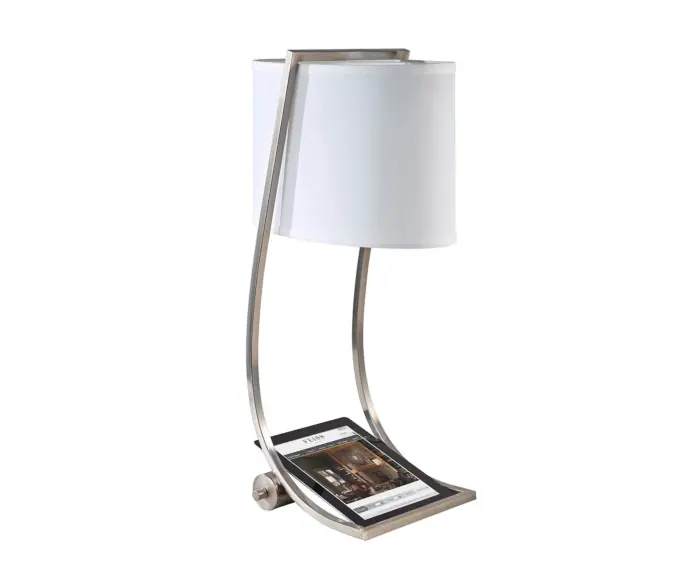 Lampa stołowa srebrna biała z abażurem klasyczna Lex E27 60W Feiss | Jakość premium