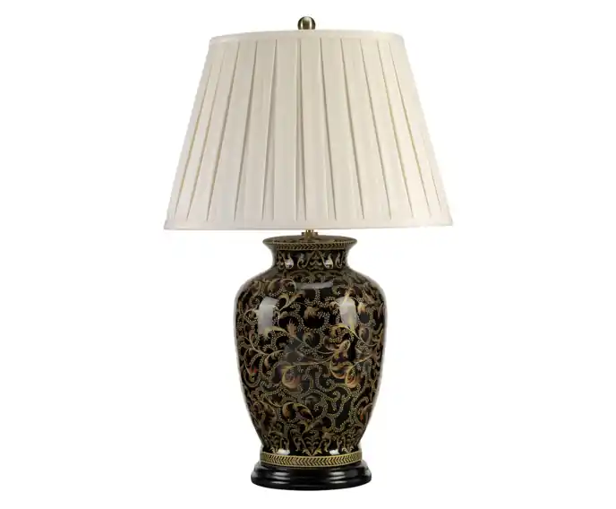 Lampa stołowa porcelanowa elegancka czarna złota Morris E27 60W Elstead | Skorzystaj z oferty