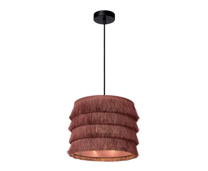 Okazja - Lampa wisząca retro z frędzlami różowa ze złotym wnętrzem EXTRAVAGANZA 1xE27 60W Lucide